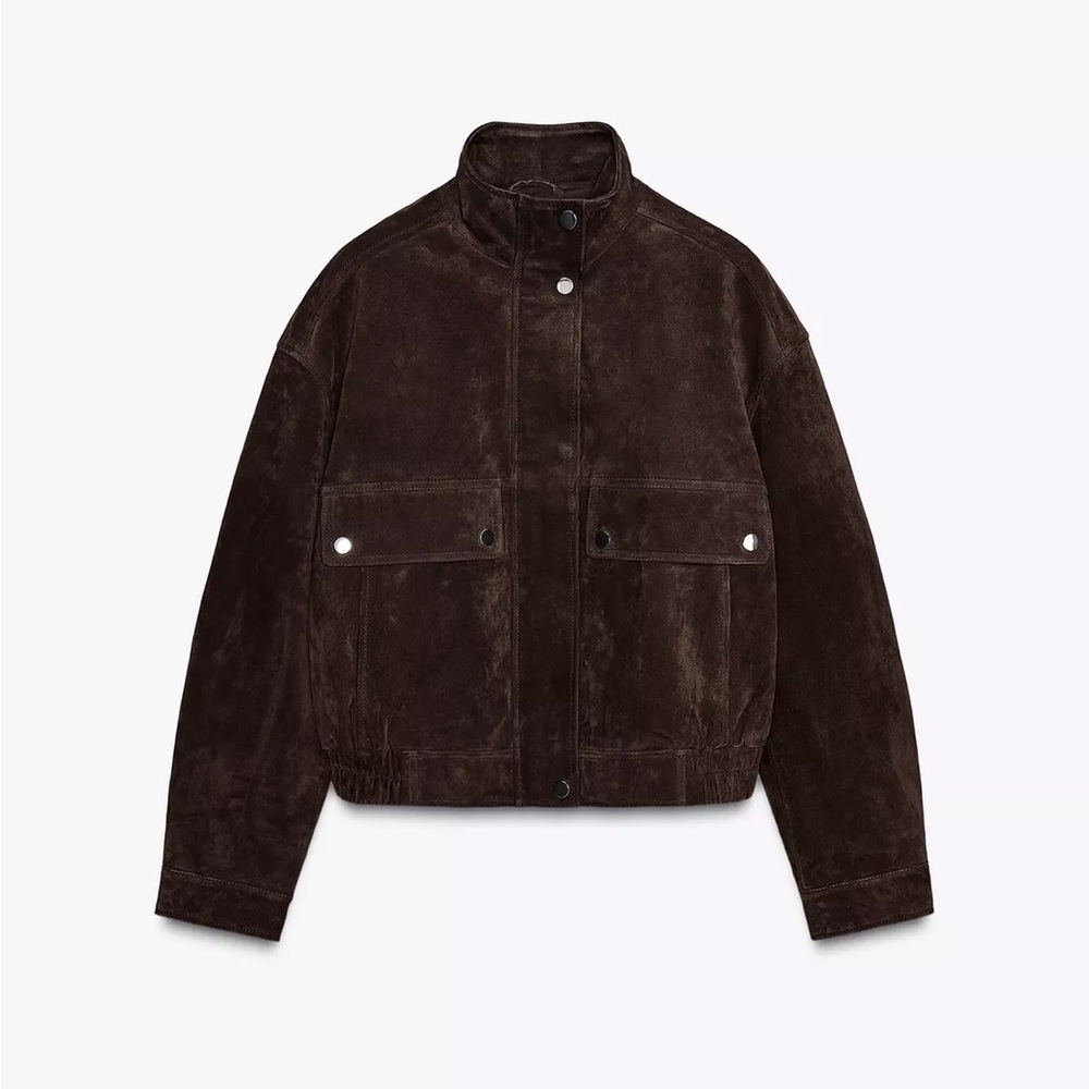 Zara Brown Real natural Suede bomber Jacket size S